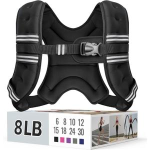 Weighted Vest for Women & Men with Reflective Stripe and Adjustable Buckle, Comfortable & Durable Rucking Vest for Walking, Running & Strength Training (8 lb, Black)