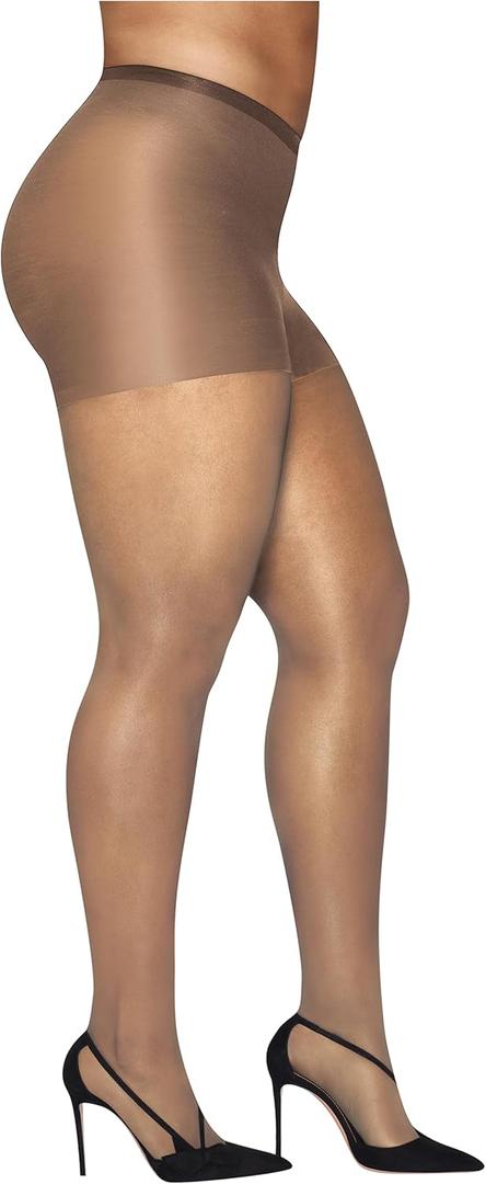 Hanes Curves Control Top Sheer Toe Silky Sheer Pantyhose with Wicking Cool Comfort (1X-2X, Nude)