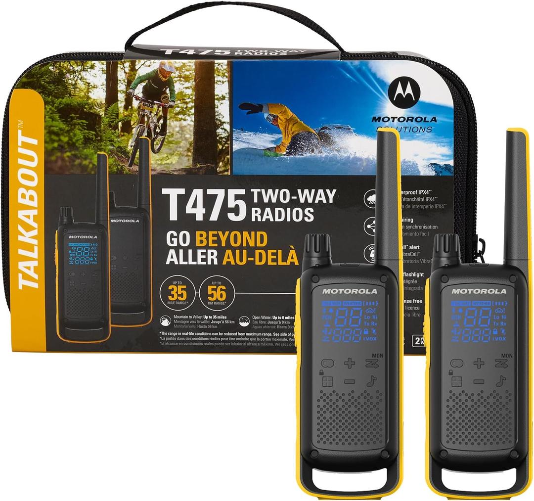 Motorola Solutions Talkabout T475 Extreme Two-Way Radio Black W/Yellow Rechargeable Two Pack