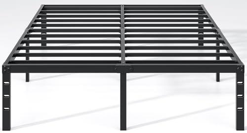 NEW JETO Metal Bed Frame,Queen Size Bed Frame with Storage Space,Heavy Duty Sturdy Mattress Foundation,Easy Assembly,No Box Spring Needed, Black,14 Inch,Queen