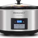 Elite Gourmet MST-900D 8.5Qt Digital Programmable XL Jumbo Slow Cooker, Adjustable Temp, Entrees, Sauces, Stews & Dips, Dishwasher Safe Glass Lid & Crock, Stainless Steel, 8.5 Quarts