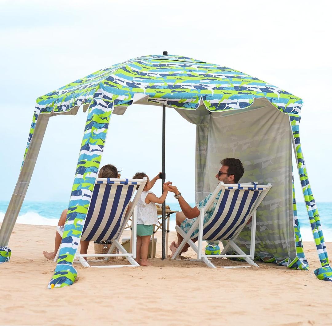 Beach Cabana - 6FT Beach Umbrella with UPF 100+ UV Protection & Sunshade Curtain - Waterproof Tent - Portable Shade, Easy to Set Up, Perfect for Family & Friends (Shark)