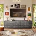 Huuger 77.6" Long Dresser for Bedroom, 16 Drawer Fabric Dresser for Closet, Wide Chest of Drawers with Storage, TV Stand for 65, 75, 85 Inch TV, 77.6" W x 12.9" D x 26.7" H, Charcoal Black