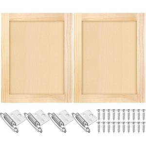 Cinnvoice 2 Pcs 17.7'' W x 22.5'' H Unfinished Pine Kitchen Cabinet Door Replacement with 4 Pcs Cabinet Hinges Wood Shaker Door Front Replacement for Kitchen, Bathroom, Vanity