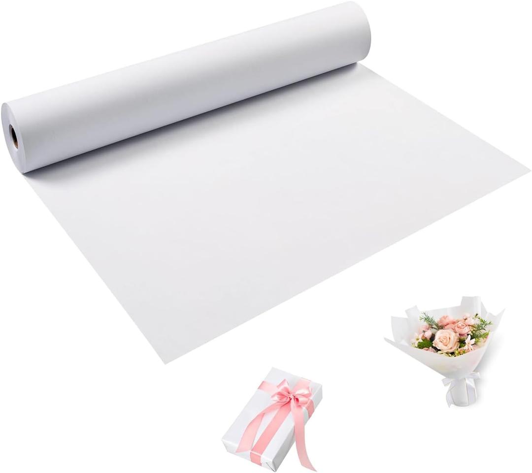 White Wrapping Paper Roll 24"x 1200" Craft Paper Roll for Drawing Painting Art Supplies, White Paper for Easel Poster Bulletin Board, Kraft Paper Roll for Packing Moving, Gift Wrapping