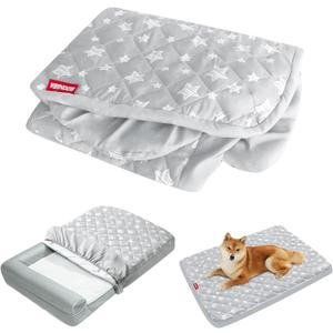 Moonsea Waterproof Dog Bed Covers Replacement Washable Pet Hair Easy to Remove, Noiseless Quilted Puppy Pet Bed Cover Lovely Grey Star Print 27x36 Inches, for Dog/Cat, Cover Only (27 x 36 x 6 inch)
