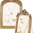 Wonderjune 2 Pcs Gold Jewelry Display Stand Vintage Necklace Organizer Ring Holder Earring Tray Resin Jewelry Photography Props Frame with Velvet Backing for Gifts(White,Large,Small,Elegant)