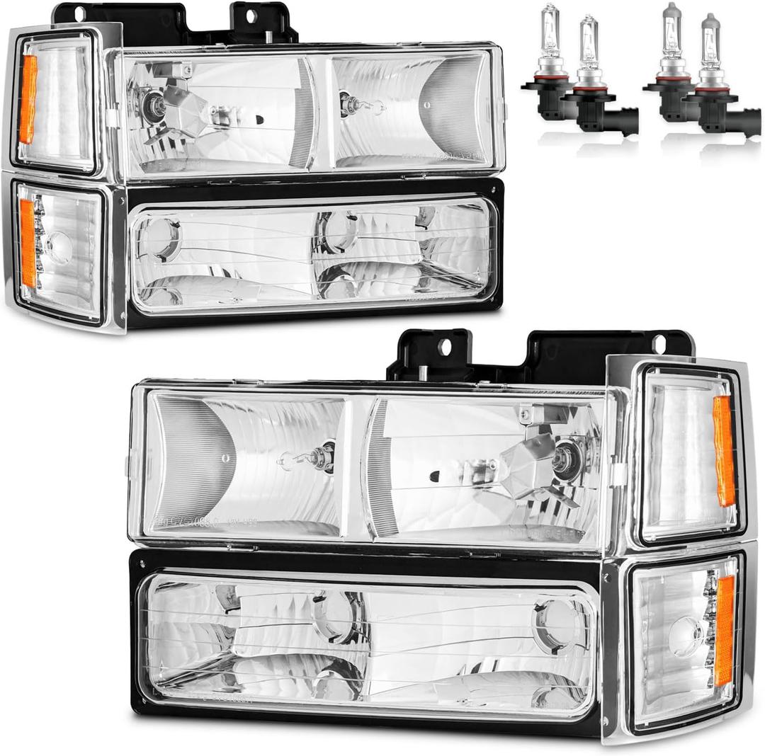 Headlights W/Bulbs for 1994-1998 Chevy C10 Pickup Truck C/K 1500 2500 3500 Silverado Tahoe Suburban, 1992-1994 Blazer Driver & Passenger Side