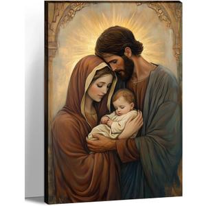 KPLUNDO Holy Family Canvas Wall Art Catholic Art Jesus and Virgin Mary Picture Christian Painting Print for Living Room Bedroom Home Decor Frame,16.00x24.00 inch