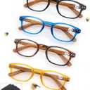 MODFANS 4 Pack Reading Glasses 2.75 Fashion Wood-Look Spring Hinges Stylish Readers Men Women