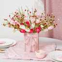 WDS WONDROUS 6Pcs Valentine's Day Artificial Flowers, 15.7 Inch Tulip Heart Stems with Pink White Berries for Vase Centerpiece, Wedding Home Decor