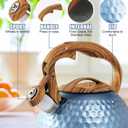 Stainless Steel Tea Kettle Blue, Teapot 3.2 Quart Whistling Tea Kettle, Tea Pots for Stove Top with Wood Pattern Handle, Gas Electric Applicable