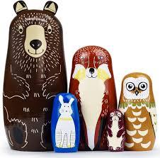 GRPSKCOS Russian Nesting Dolls Animal Bear Matryoshka Dolls Cute Handmade Wooden Toys Set of 5 for Kids（01 Bear）