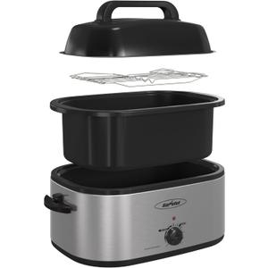 Sunvivi 28 Quart Electric Roaster Oven Turkey Roaster with Lid Electric Roasters with Removable Pan Large Roaster,Visible & Self-basting Lid, Fast Heating & Thaw/warming Setting,Silver