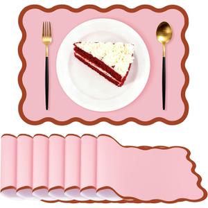 Pink Scalloped Paper Placemats 60 Pcs Disposable Coated Paper Waterproof Place Mat with Wavy Edge Table Decor for Baby Shower Party Supplie Birthday Wedding Banquet Tea Party (10 x 14 Inch Rectangle)