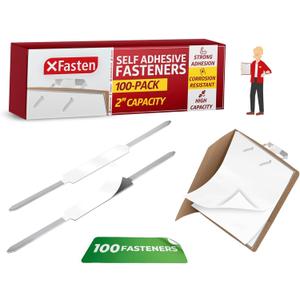 XFasten Self Adhesive Fasteners 2 Inch Capacity (100-Pack) Strong Adhesion Premium File Prong Fasteners 2 Inch for Folders, Paper, Reports, Charts Folder Accessories, File Prong Fastener Base