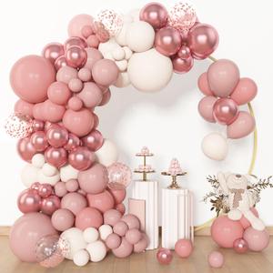 Amandir 153pcs Dusty Pink Balloon Garland Arch Kit, Different Sizes 18 12 10 5 inch Pink White Sand Metallic Confetti Pink Balloons for Valentines Day Bridal Shower Birthday Boho Party Decorations