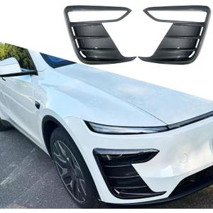 yhcdsea for 2025 2026 Tesla Model Y Juniper Front Fog Light Cover Trim Eyebrow Frame Decorative Accessories (Juniper-Glossy Carbon Fiber Pattern)
