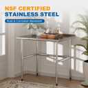 Open Base Stainless Steel Work Table with Backsplash, 30x36 Inch