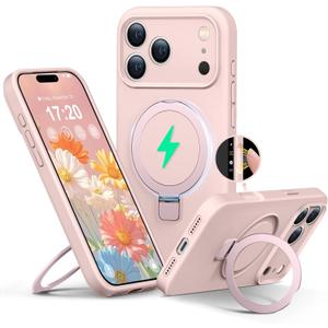 Silicone Case for iPhone 17 pro with Magnetic Stand, Pink | Upgraded Camera Lens Protection, Military-Grade Drop Shockproof, Anti-Scratch Microfiber Lining Silicone Case