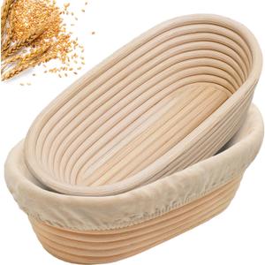 10" Banneton Bread Proofing Basket, Sourdough Proofing Basket Set of 2, Bread Banneton Basket for Professional & Home, Oval Bread Proofing Baskets for Sourdough