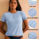 BAMBOO COOL Womens Henley T Shirts Short Sleeve Slim-Fit Tees Tops for Women Trendy Fashion Blouse (Large, Blue)