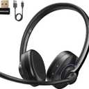 Wireless Headset with Mic for Work, Headset Wireless Bluetooth V5.3 with AI Noise Cancelling Microphone with USB Dongle & Mic Mute for Computer PC Laptop Remote Work Home Office (Black)
