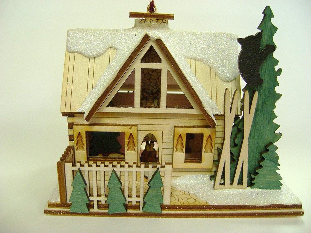 Santa's Ski Lodge GC126, Miniature Collectable Building for Christmas and Holiday displays. Wood Table top Display or Ornament. Hand Crafted in The Richmond Virginia, USA Area.