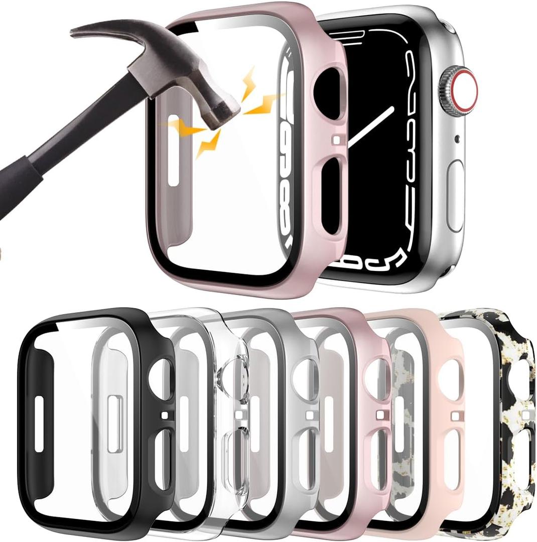 Rontion 6 Pack Hard PC Case for Apple Watch 40mm SE 3/SE(2022) Series 6/SE/5/4 with Tempered Glass Screen Protector, Ultra-Thin Scratch Resistant Protective Bumper Cover for iWatch 40mm Accessories