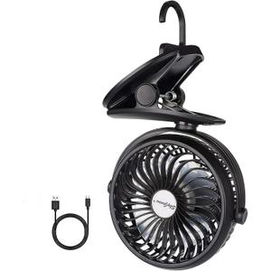 SkyGenius Battery Operated Clip on Stroller Fan, Portable Mini Desk Fan Rechargeable(Black)