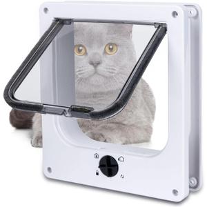 Upgraded Version - EGETOTA Cat Doors Flap (for Cat up to 15.7lb), Magnetic Pet Door with 4 Way Locking for Interior Exterior Doors, Weatherproof Gate, Easy Installation (White)