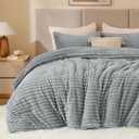 BEDELITE Fleece Full Comforter Set -Super Soft & Warm Fluffy Light Grey Bedding, Luxury Fuzzy Heavy Bed Set for Winter with 2 Pillow Cases