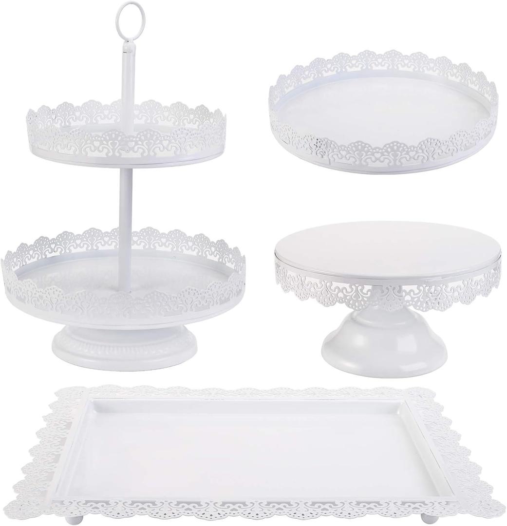 TOPZEA Set of 4 Cake Stands, White Metal Dessert Treat Table Display Stand Set Cupcake Cake Pop Holder, Pastries Tiered Serving Tower Candy Fruit Plate Tray for Wedding, Baby Shower, Buffet