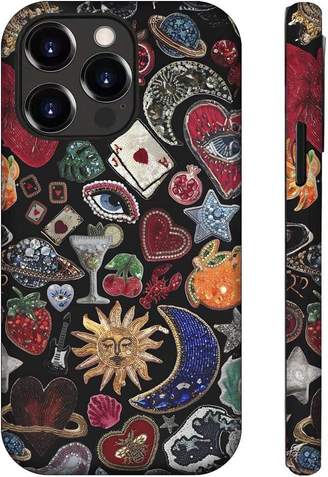 Generic Case Compatible with iPhone 14/13,Moon and Stars Vintage Phone Case for Girl Women,Durable Protection Case