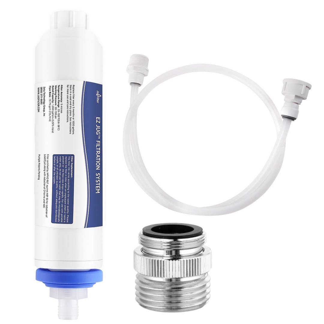 Water Filtration Kit with Indoor Faucet Adapter Filter & Fill 5-Gallon Jugs from Any Standard Indoor Faucets with Removable Aerators | Reduces Chlorine, Lead, Cysts & VOCs