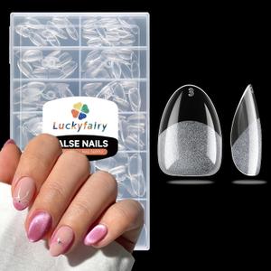 Luckyfairy Extra Short Almond Nail Tips, 240pcs Soft Gel Pre-Shaped Acrylic Fake Nails, Half Matte Full Cover Clear Gelly Press on Flase Nail Tips for Extension Nail Manicure Home DIY 12 Sizes