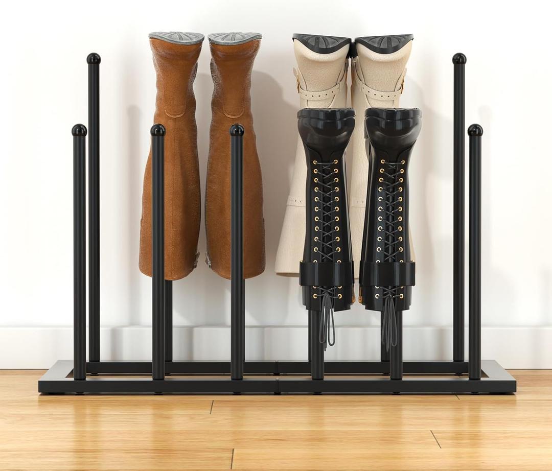 Urban Deco Free Standing Shoe Racks, Boot Organizer for Tall Boots, Black Metal Boot Rack Fit for 6 Pairs, Shoe Organizer for Dorm Room, Closet, Entryway, Black