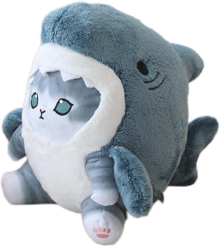Shark Cat Plush Toy, Cute Fried Shrimp Shark Stuffed Animals Doll, Kawaii Shark Cat Plush Pillow Toy Birthday for Kids Boys Girls (8inch, Blue Grey)