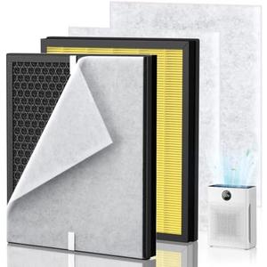 PR1 Replacement Filter for Mooka PR1 Air Purifier for Home Large Room up to 2200sq.ft, 2 Pack 3-in-1 HEPA Activated Carbon, with 4Pcs Washable Filter for Pets, PM 2.5, Yellow : Home & Kitchen