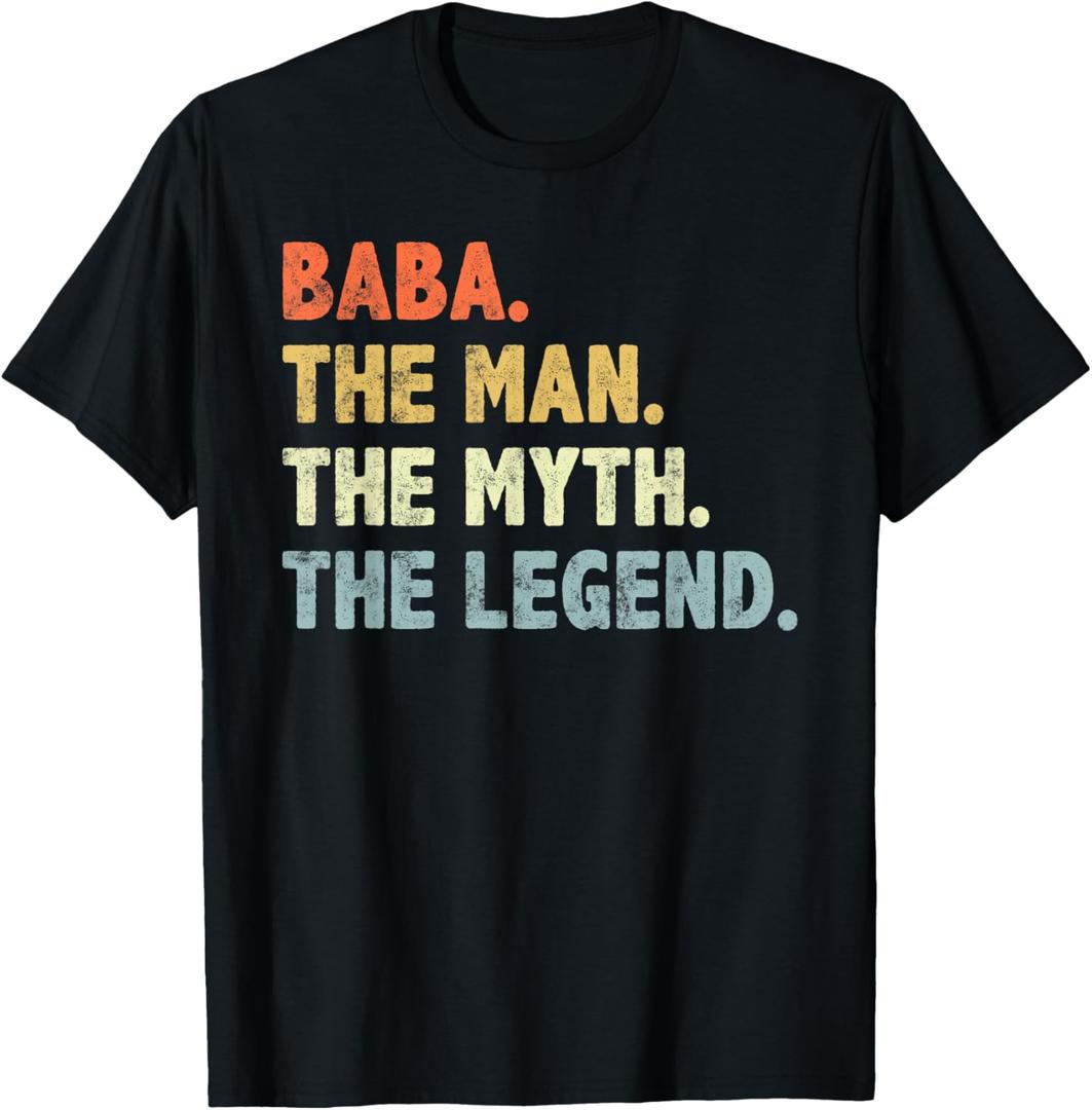Baba The Man Myth Legend Fathers day gift for Papa Grandpa T-Shirt (Black)
