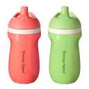Tommee Tippee Insulated 9oz Sporty Spout Toddler Water Bottle, No Spill, Sippy Cups for Toddlers 13, TwoPiece Valve Helps Stop Spills, Green & Red, BPA Free, Pack of 2