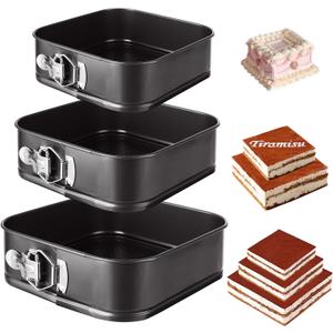 3PCS Square Springform Pan with Removable Bottom 8 inch/9 inch/10 inch Springform Cake Pan Non-stick Square Bakeware for Cake, Cheesecakes, Pizza, and Quiches, Black