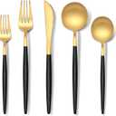 Stapava 60-Piece Matte Black Gold Silverware, Stainless Steel Utensils Cutlery Set for 12, Satin Finish Flatware Include Forks Spoons and Knives for Home Restaurant, Dishwasher Safe