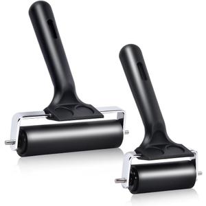Wlivxch 2Pcs Hard Rubber Brayer Rollers (4 Inch and 2.2 Inch) for Printmaking, Ink Printing, Gluing Application, Stamping, Boat Flooring and Wallpaper Installation - Black Tool