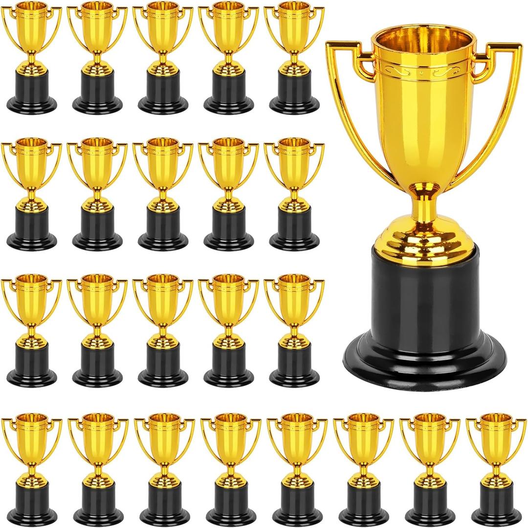 WINKIO Mini Trophies,Gold Trophy Award, Plastic Trophies for Kids, 4 Inch Trophy Cups, Award Trophies for Party Favors, Props, Rewards, Winning Prizes, Competitions Ceremony Parties Favor