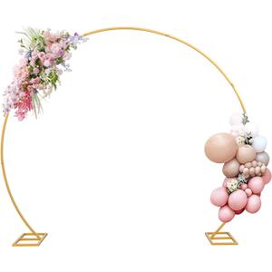 8FT Balloon Arch Stand Gold, Stable Round Arch Backdrop Stand Metal Frame for Wedding Birthday Parties Baby Shower Anniversary Ceremony Candy Table Christmas Decoration
