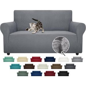 ZNSAYOTX Super Stretch Couch Cover Love Seat Sofa Covers for Living Room Dogs Pet Friendly Furniture Protector Spandex Loveseat Slipcovers with Anti Slip Foam Sticks (Light Grey, Loveseat) (Medium (57"-70"))