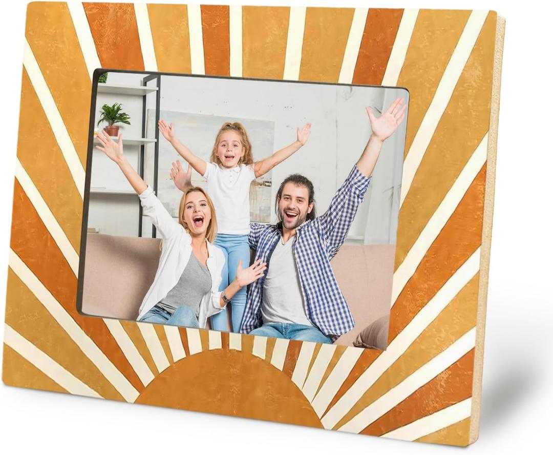 Orange Sun Picture Frames 5x7, Retro Orange Boho Neutral Sun Sunshine Picture Photo Frame for Bohemian Home Bedroom Living Room Desk Table Decor, Boho Photo Frame