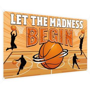 Fanfanwin Let The Madness Begin Banner March Basketball Party Decorations 5.9 x 3.6ft Basketball Backdrop Sport Background Banner for College Birthday Party Supplies Madness