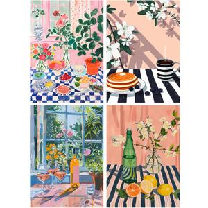 Yeaqee 4 Pcs Diamond Art Kits DIY Painting for Adult Aesthetic Wall Diamond Crafts Aesthetic Room Decor Cute Painting Pictures 5d Craft Wall Decor for Home 10 x 11.8''(Colorful Kitchen)